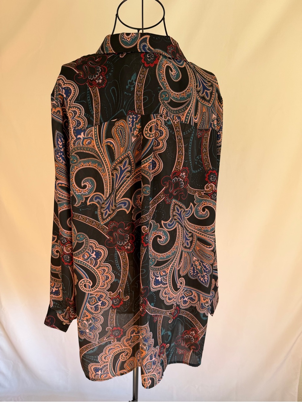 Canon Black Paisley Button-Down Shirt with Red and Tan Accents - Picture 3 of 11